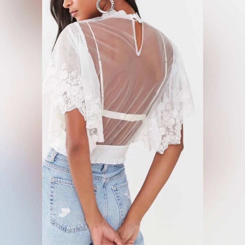 Forever 21 Embroidered Mesh Top Size S